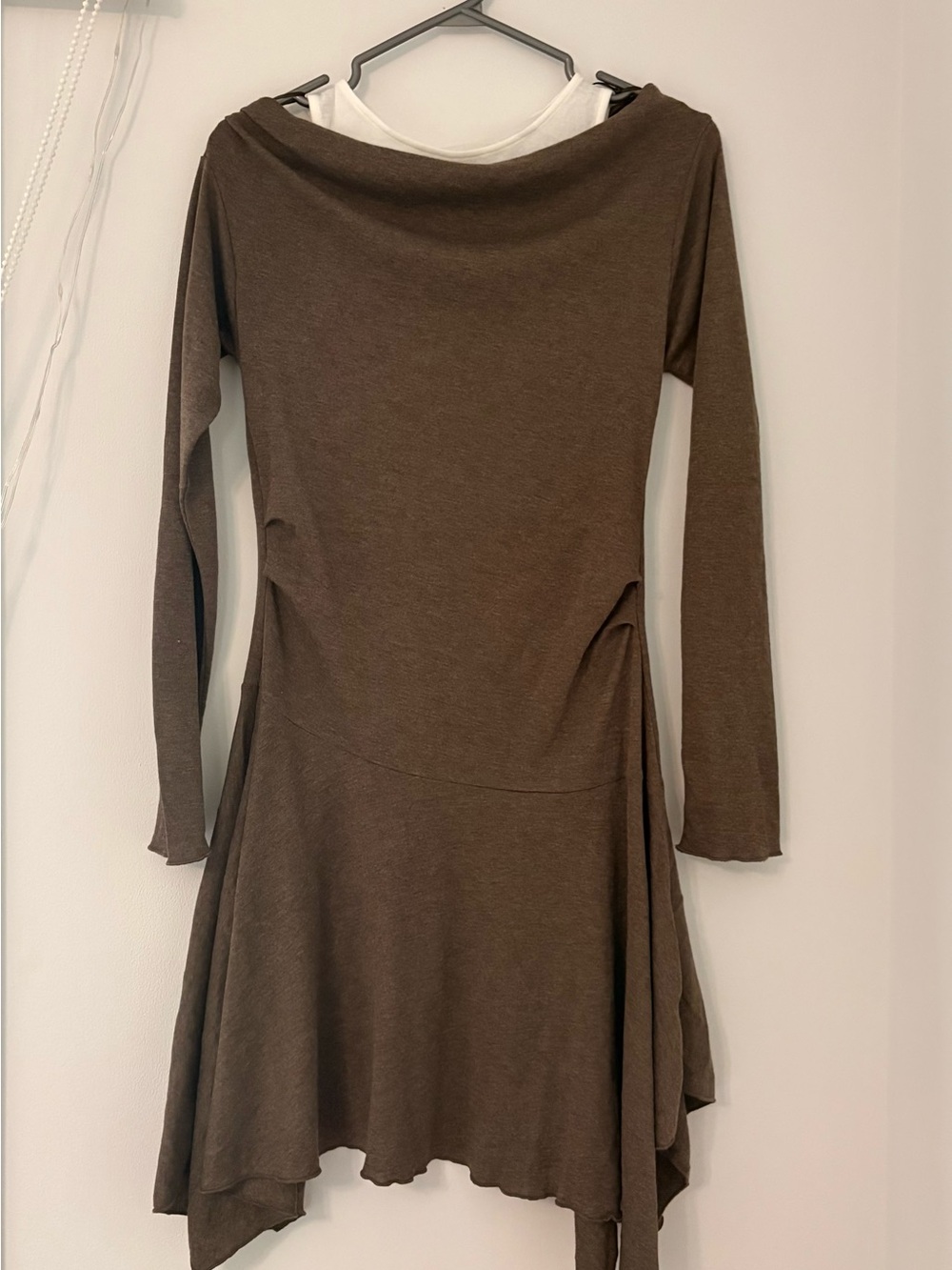 Zara Brown Long-Sleeve Asymmetrical Dress